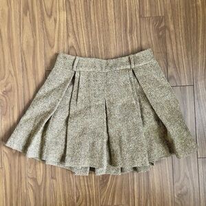 Women's Vintage Ralph Lauren Wool Alpaca Pleated Tan Herringbone Skirt Size 2